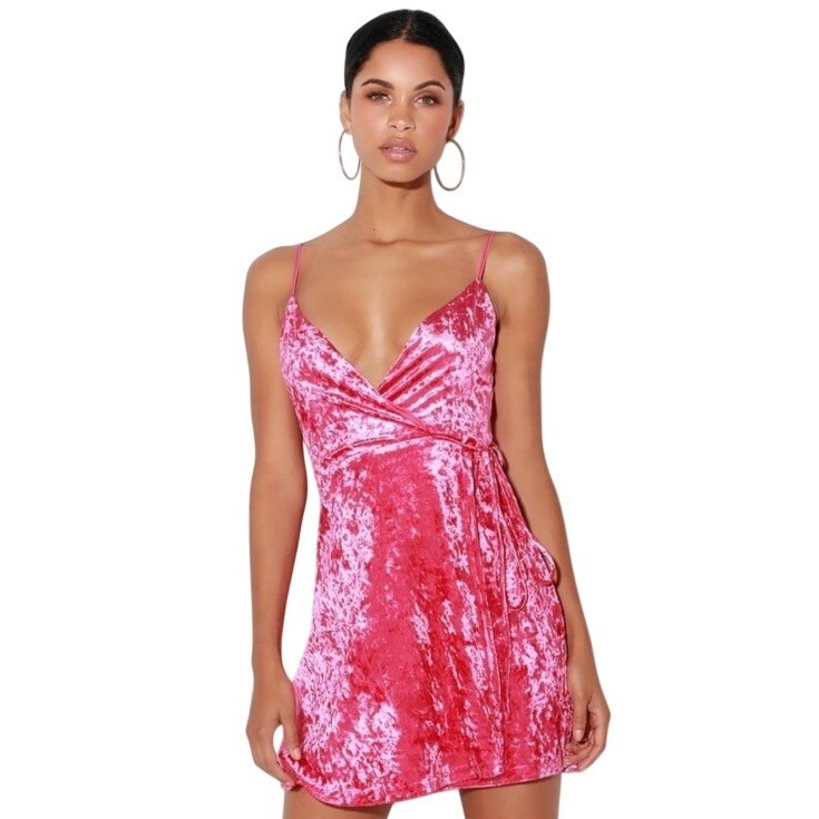 Lulus Cabaret Fuchsia Velvet Wrap Dress Womens Size S Prom Party
